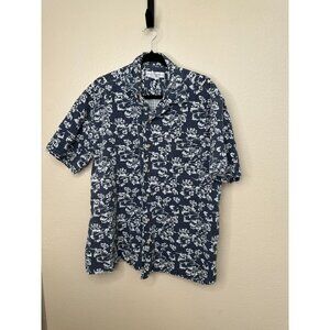 Munsingwear mens‎ blue shirt large floral cotton button up collared short sleeve
